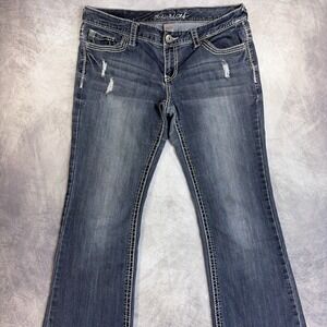 Y2K Maurices Bootcut Jeans Women's 9/10 Medium Wash Studded Flap Pocket Denim